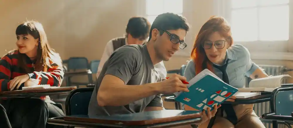 Students studying together in a classroom